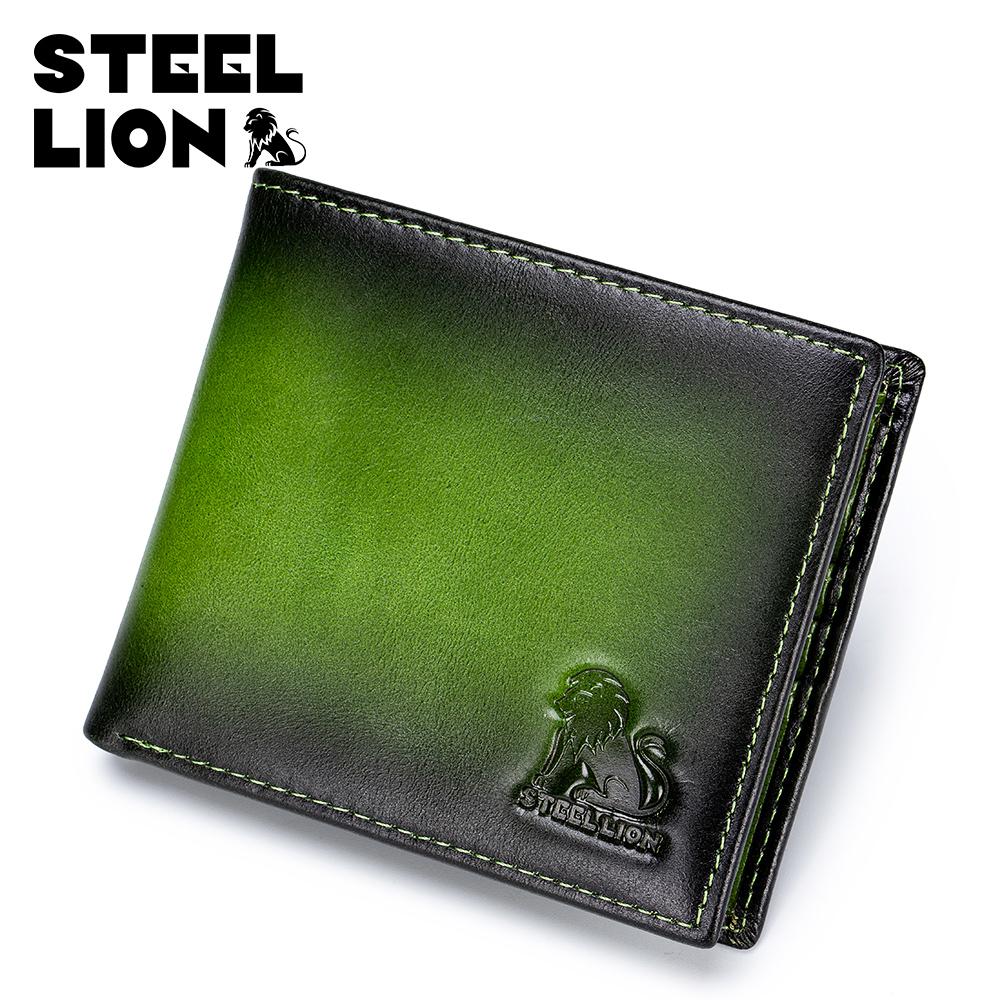 

Men s Genuine Leather Short Wallet Anti-Theft RFID Blocking Multiple Card Slots Card Holder зелений