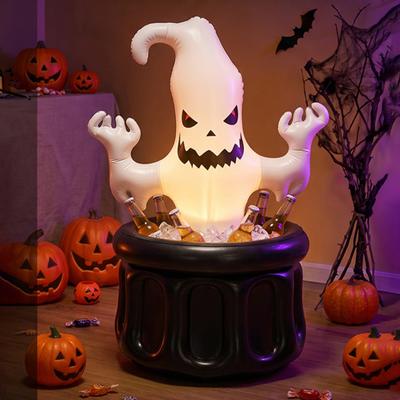 Inflatable Ghost Ice Bucket, Halloween Party Drink Tub, White Ghost Beverage Cooler for Decor, Outdoor Picnic Storage