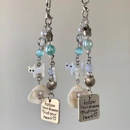 Mobile Phone Lanyard Faux Pearl Beads Shell Cat Charm Camera Hanging Rope Versatile Decorative Backpack Pendant