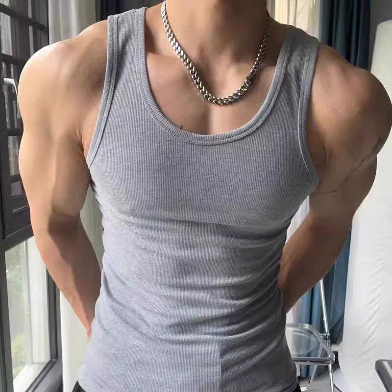 Canotta da Fitness da Uomo: Canotta traspirante in cotone a scollo basso elastica