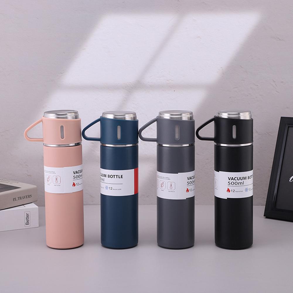 304 Stainless Steel Thermos Gift Set with 3 Interchangeable Lids & Handle,Keeps Hot & Cold,Portable Travel Cup for Men & Women