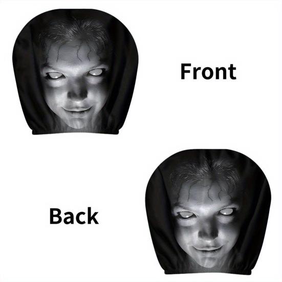 Breathable Car Seat Protector 2Pcs Universal Headrest Covers, Horror Pattern Protector, Durable Polyester Cover Stretchy Interior Accessories for All