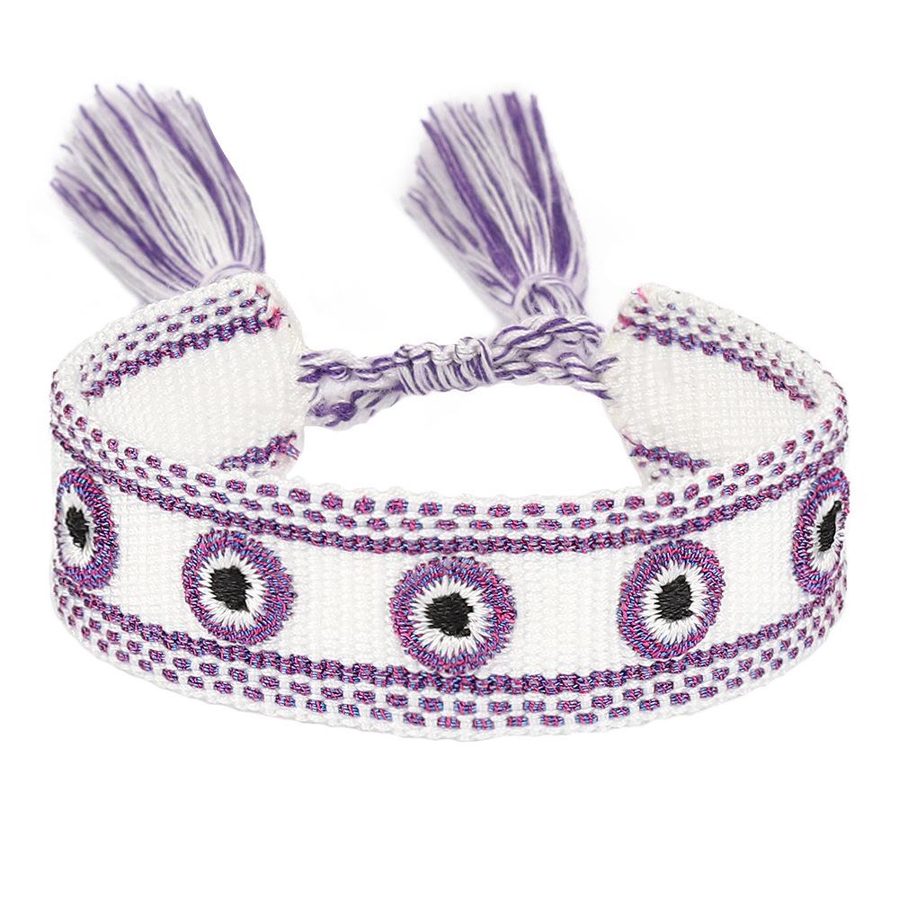 Handmade Evil Eye Tassel Bracelet - Lucky Woven Ribbon Design