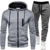 2026 Men's Casual Zipper Hoodie & Sweatpants Set - Solid Color