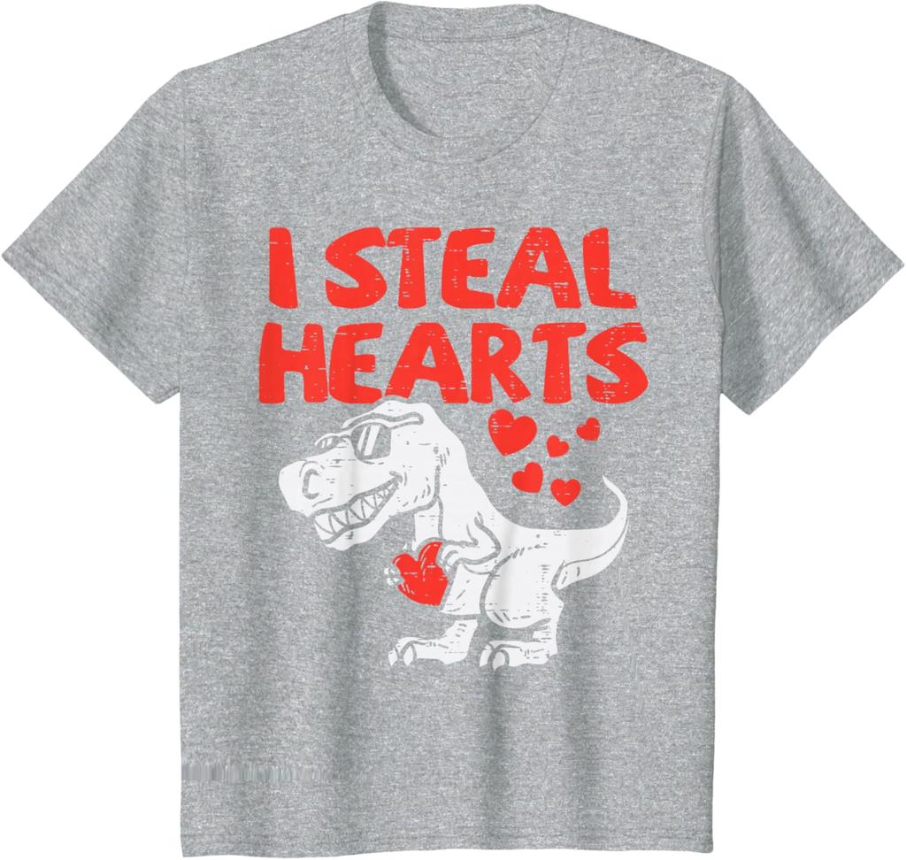 Ich stehle Herzen Dinosaurier T-Rex Grafik T-Shirt Weiche Baumwolle Kurzarm T-Shirt für Teenager Valentinstag T-Shirt