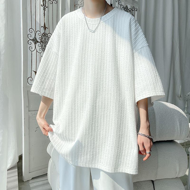 Heavyweight Men's Short-Sleeve T-shirt, Japanese Trendy Loose Fit, Casual Pure Color Three-Quarter Sleeve Tee