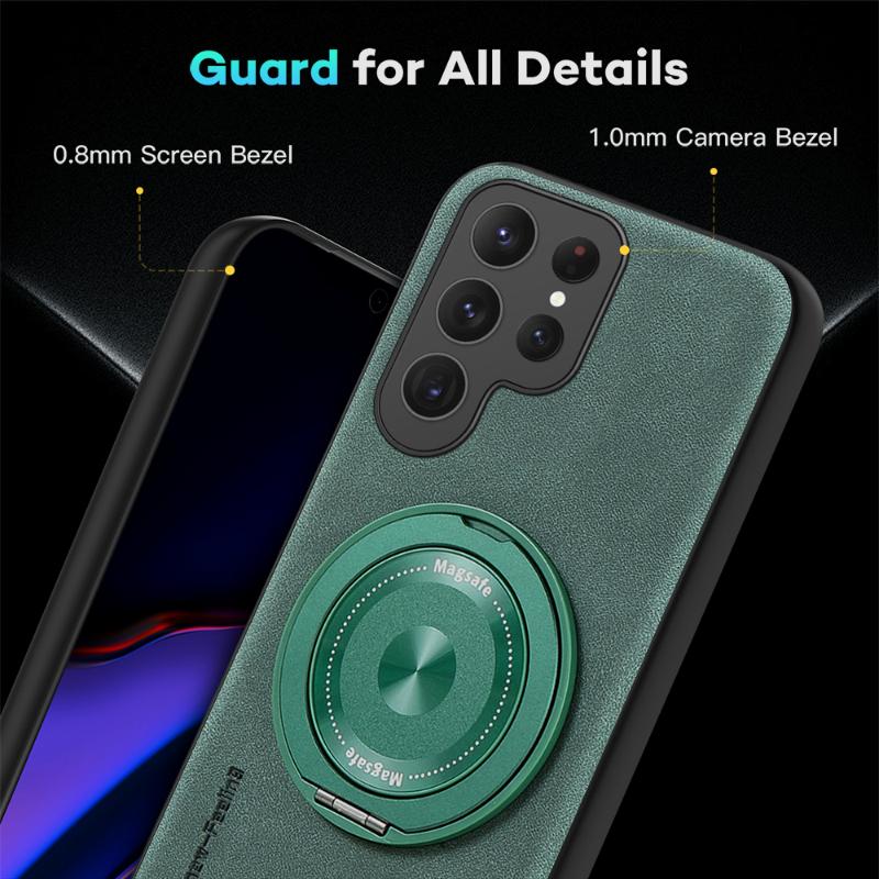 For Magsafe Magnetic 360°Rotat Metal Car Bracket Ring Leather Phone Case For Samsung S25 Ultra S23 S20 S21 S22 S24 Ultra Plus FE
