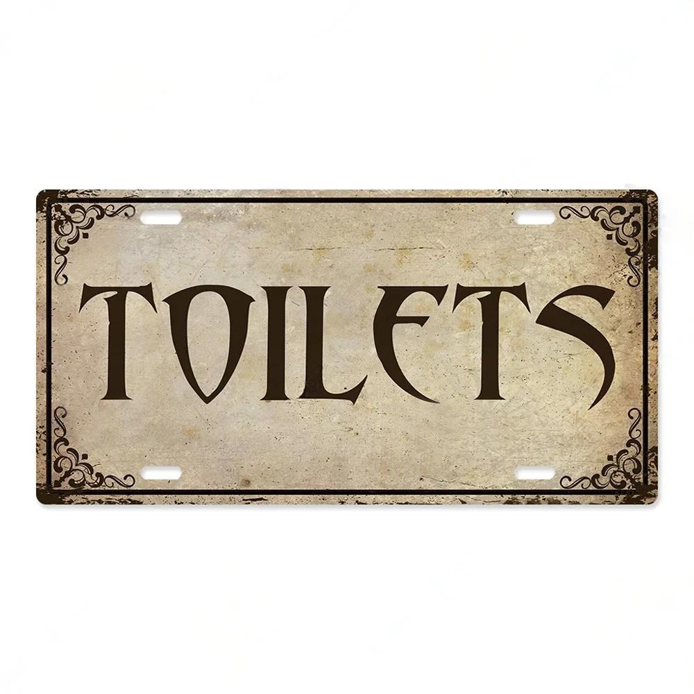 Restroom Metal Signs Wall Decor Plaque Metal Vintage License Plate for Home Bar Club Toilet Bathroom Restroom