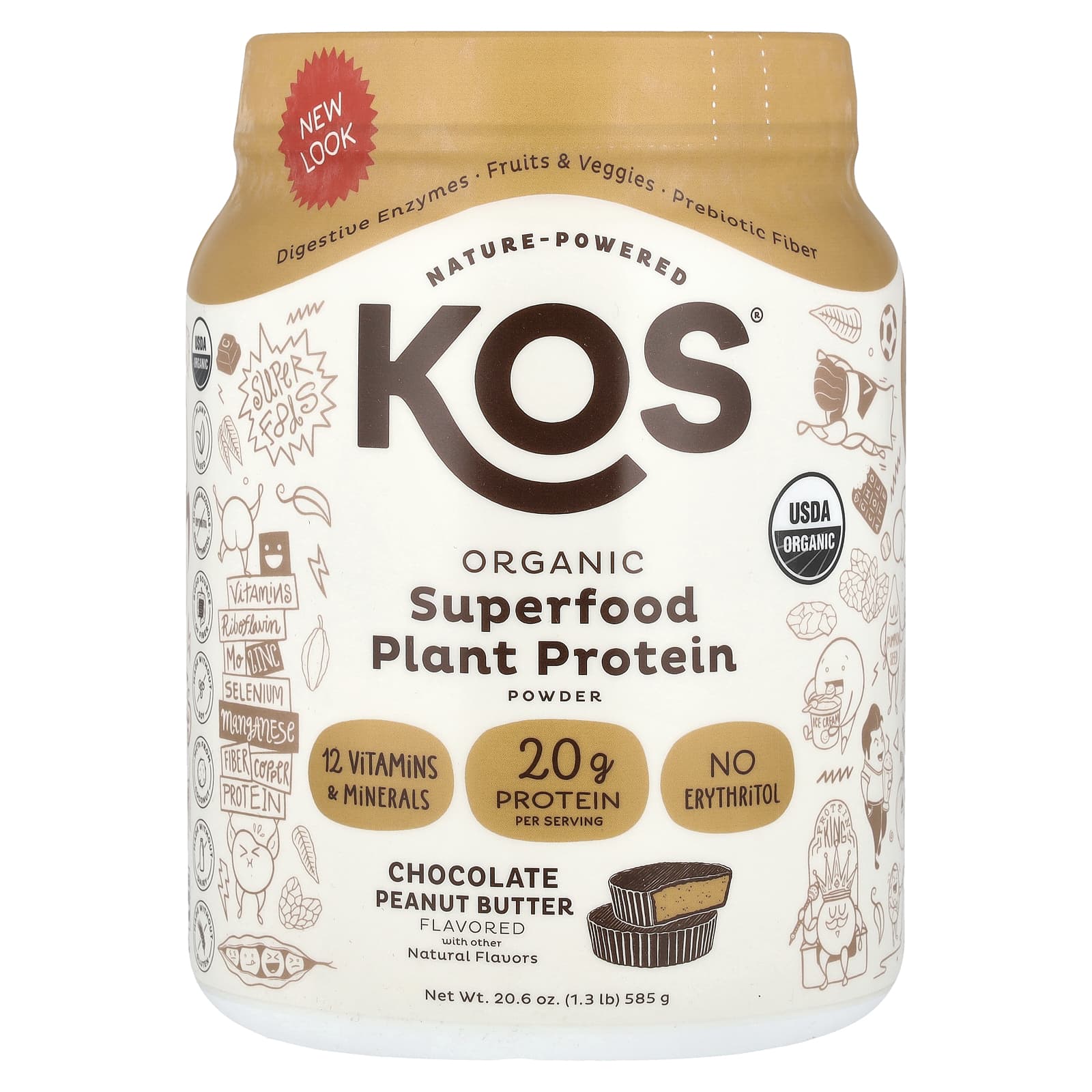 

KOS, Organic Superfood Vegetable Protein Powder, Chocolate Peanut Butter Flavor, 585 g (1.3 lb)
