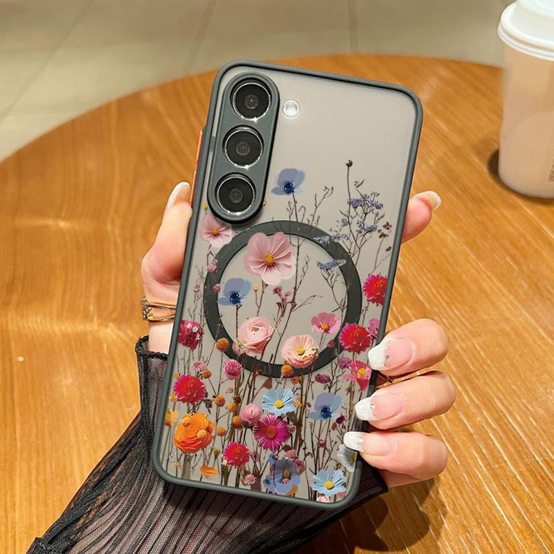 Romantic Flower Pattern Magnetic Phone Case For Samsung Galaxy A37 A17 A56 A36 A55 A35 A26 A16 A25 A15 A54 A14 A34 Acrylic Cover