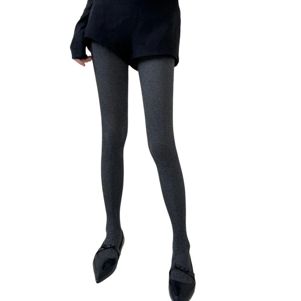 Sparkling Tights for Women Winter Fall Shimmering Ribbed Striped Pantyhose Glittering Solid Color Leggings Stockings