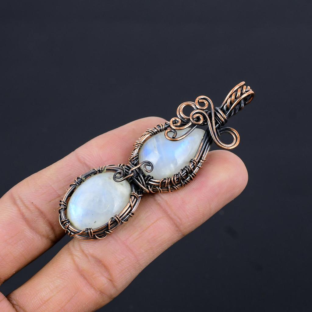 Moonstone 999 Copper Wire Wrapped Pendant, Handmade Gemstone Pendant, Gift For Mom Antique Jewelry