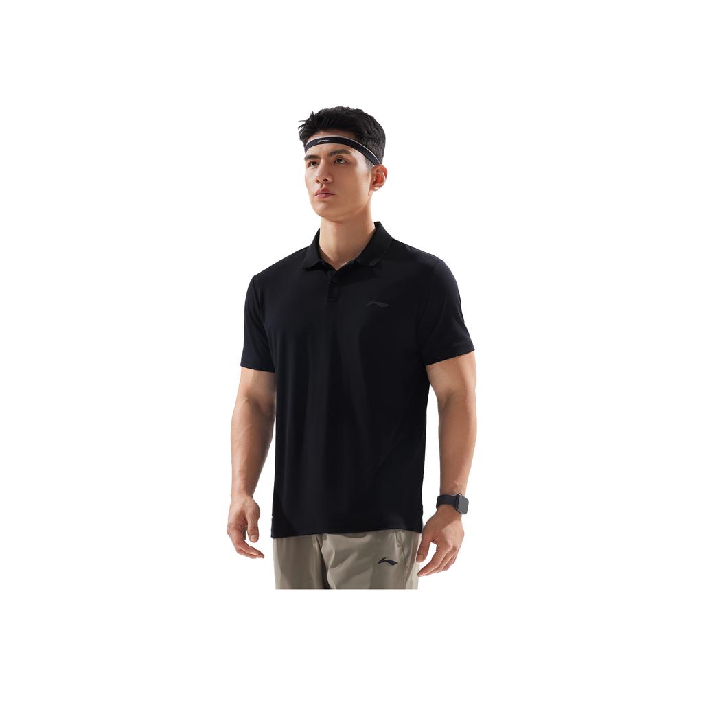 Li Ning Comfortable Casual Simple Solid Color Versatile Short Sleeve Polo Shirt Men tops Black APLV037-2