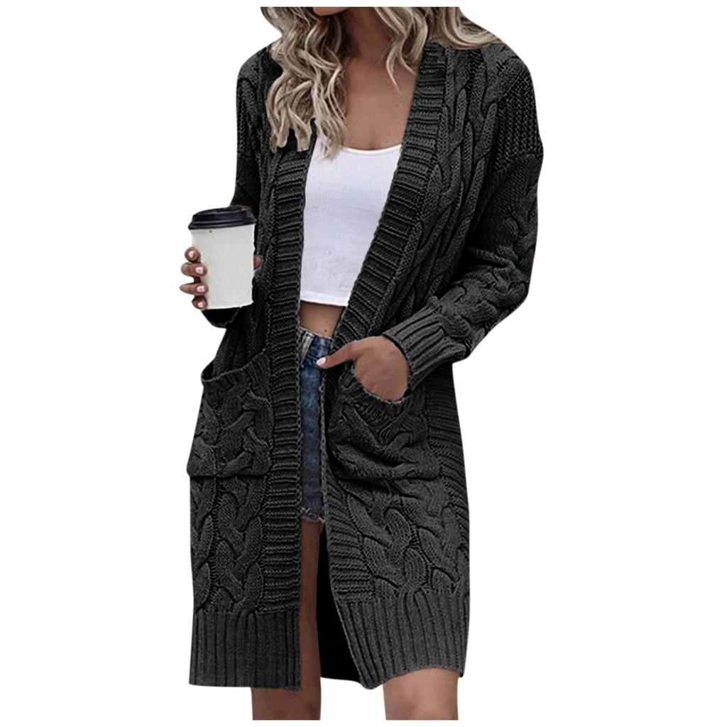 Women's Casual Knitted Long Sleeved Cardigan Loose Pocket Sweater Jacket