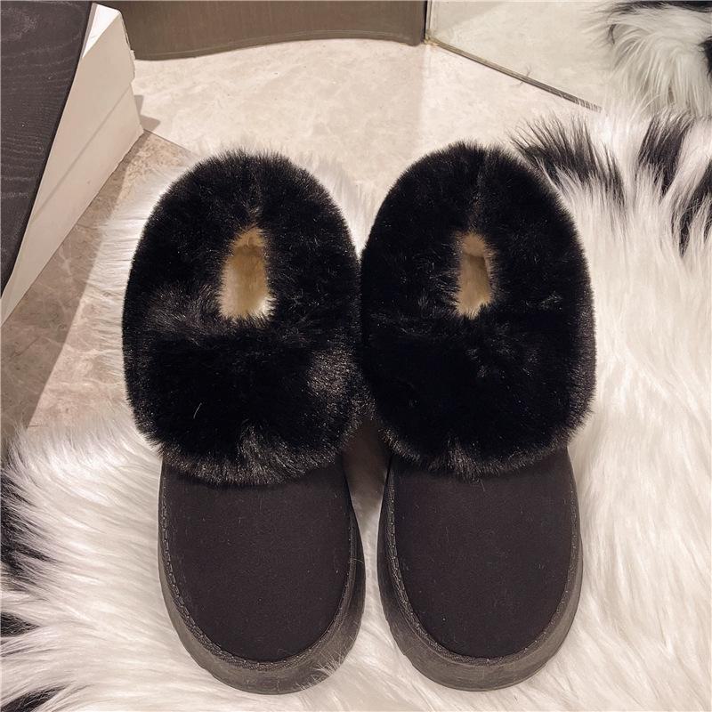 

Женские зимние ботинки 2024 года с бархатной подкладкой — нескользящие меховые ботинки с толстой подошвой для зимы 39 Standard code чёрный