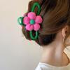 Women's Hair Pink Flower Green Big O-Rim Hair Clip