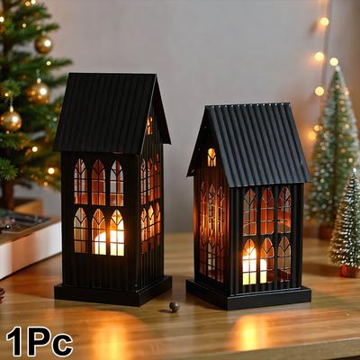 1PC Black White Home Candlestickers Halloween Metal Christmas House Shape Candle Holder Weddings With Gothic Windows Outdoor