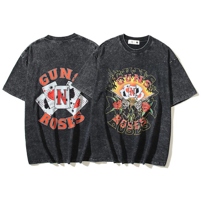 

Unisex Retro Guns N Roses Drop Shoulder Vintage T-Shirt - Cool Hip-Hop Street Style L