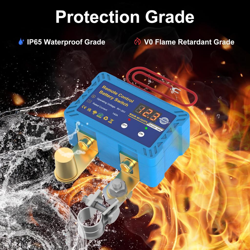 12V 140A Remote Disconnect Switch with Voltage LED Disconnect Switch for and Marine Indicator, Anti-Theft Cars, RVs, ATVs, Trucks,