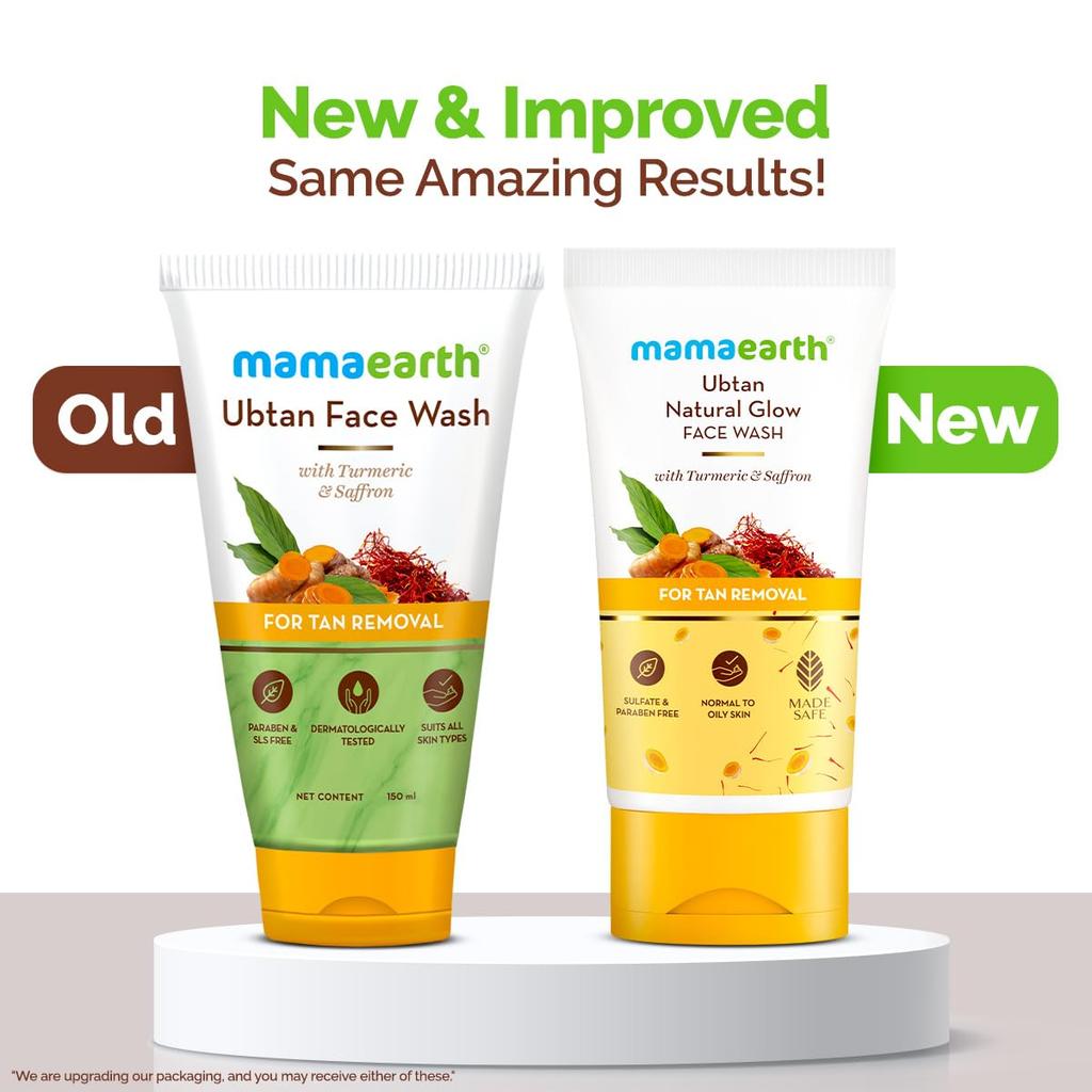 Mamaearth Ubtan Turmeric Saffron Face Wash 150ml – Natural Glow, Tan Removal, Brightening – SLS & Paraben Free – All Skin Types