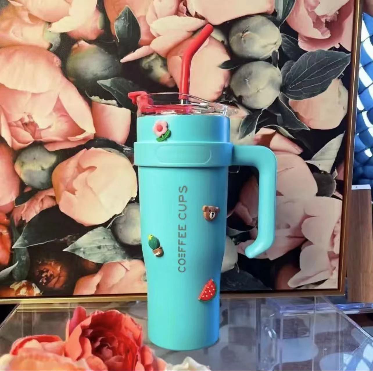

Large capacity Big Mac thermos cup handle car cup 1200 синий