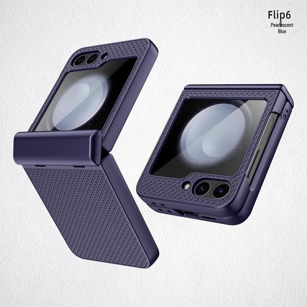 Samsung Z Flip6 Full Wrap Checkered Phone Case with Lens Film and Spring Anti-Fall Protection