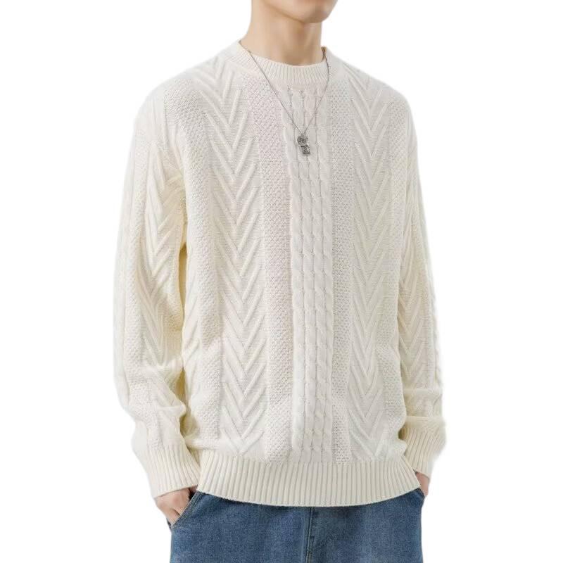 Men's Diamond Jacquard Alpaca Wool Crew Neck Sweater - Skin-Friendly Casual Pullover for Autumn and Winter