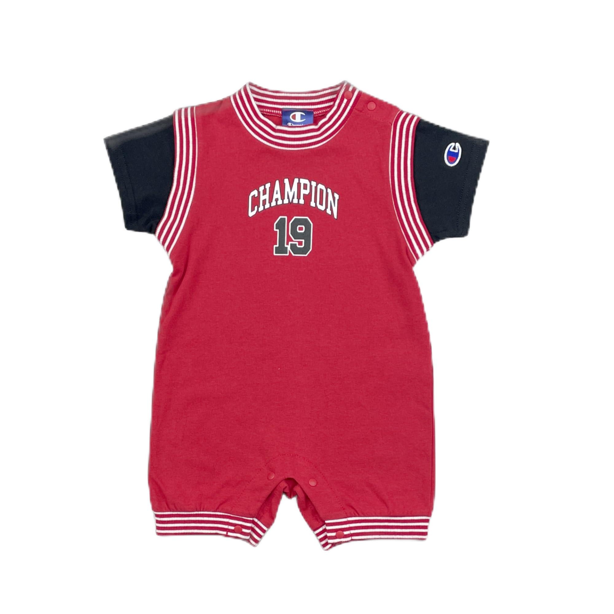 

Champion Short Sleeve Basketball Size 80 Jersey-Style Coverall, Baby, Red,