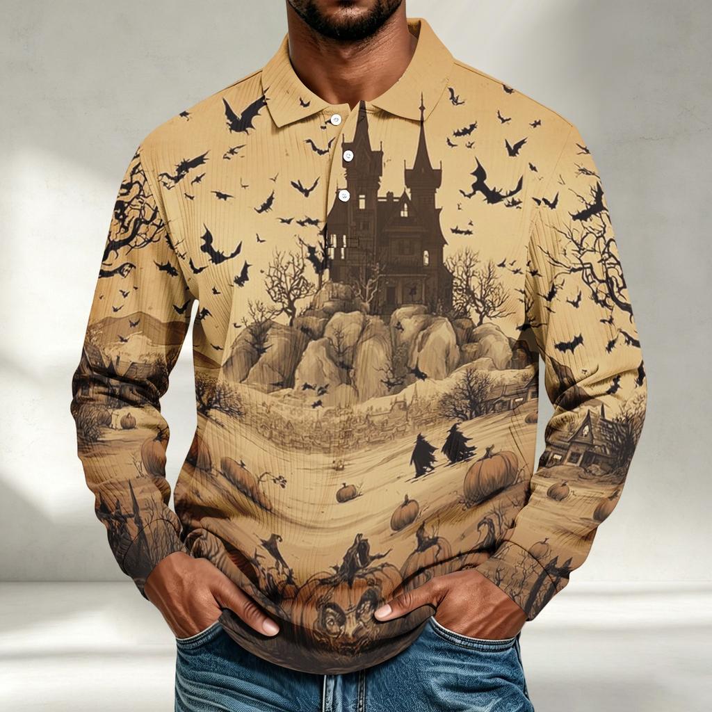 Herren Langarmshirt Halloween-Print Lockerer Schnitt Lässiges Oberteil