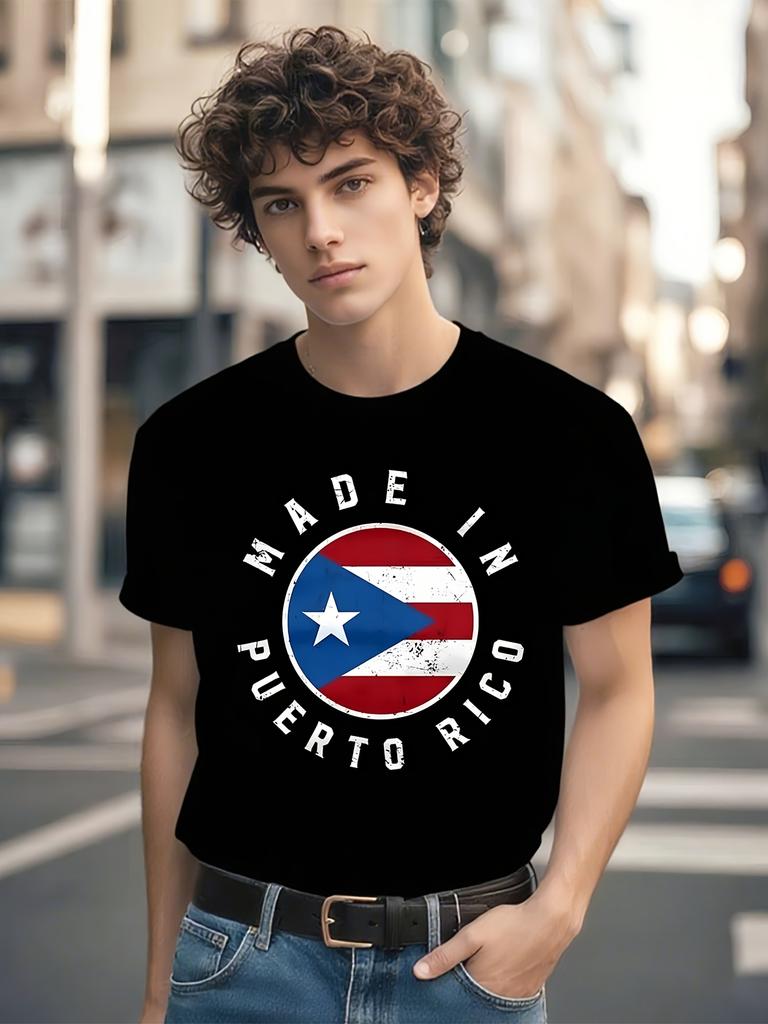 Puerto Rico Flag Graphic T-shirt - Official Puerto Rican Flag Design - Black Background with Red