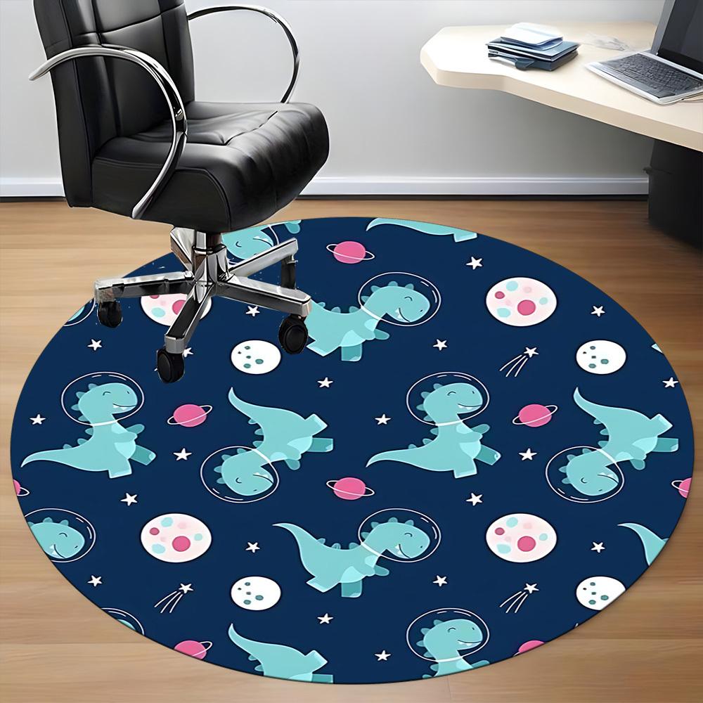1PC Dino Space Office Round Area Rug, Mat Suitable For Office, Under Office Chairs Bedroom Living Room Home Decor, Room Deco