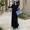 DIMANAF 2025 Sommer Übergröße Kleid Damen Lässiges Vintage Kleid Schlitz Schwarz Basic Lang Lockeres Kleid