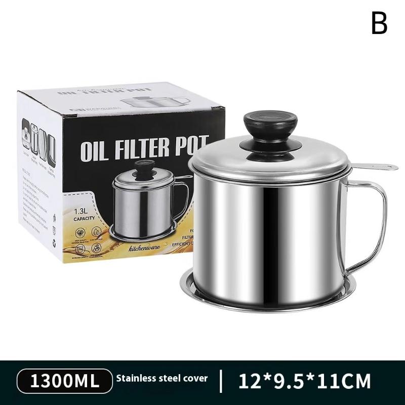 Pot Conteneur Pichet de Rangement en Acier Inoxydable avec Filtre avec Base Pot à Huile de Cuisson pour Outils Ménagers de Cuisine