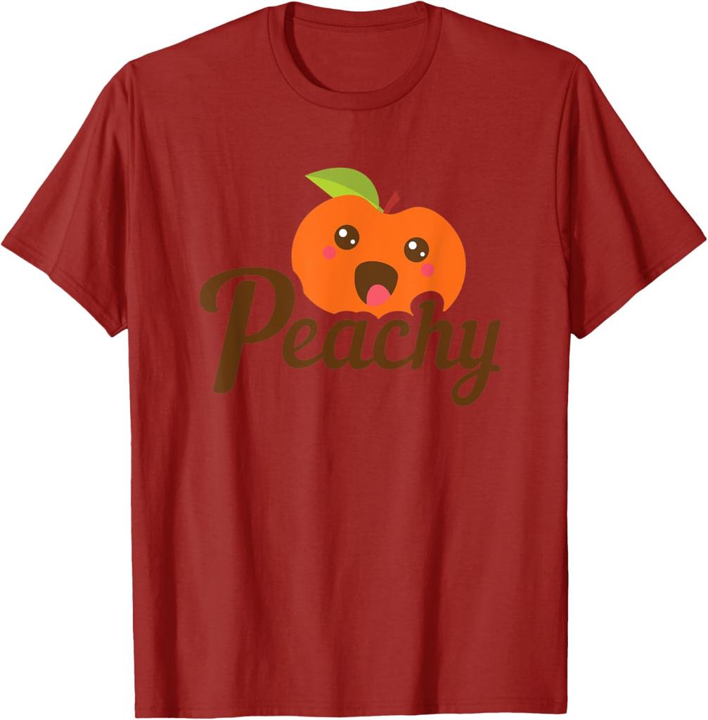 Cute Cartoon Peachy Fruit Graphic TShirt Casual Short Sleeve Round Neck Tee