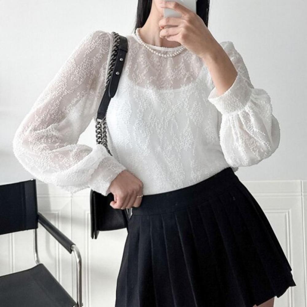 New Arrivals Open Run Sheer Blouse Round Neck Spring Outfit Balloon