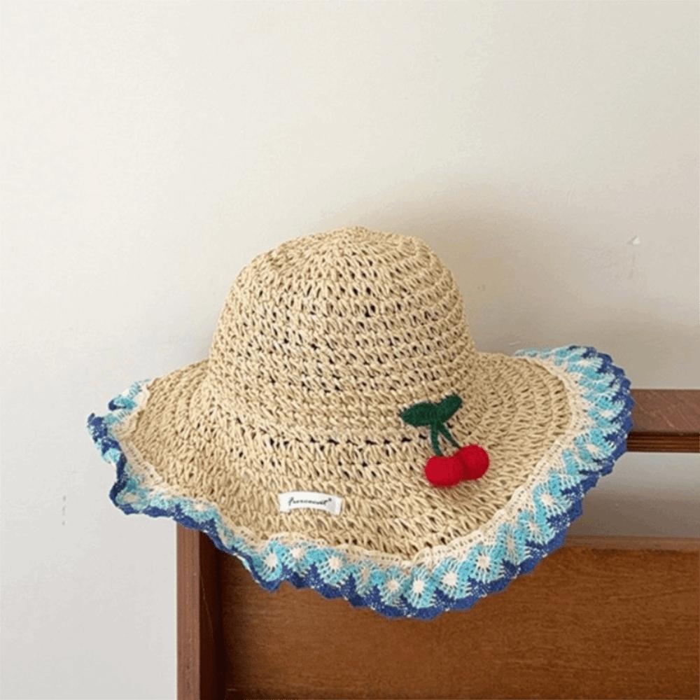 

Fashionable Large Brim Straw Hat Ethnic Style Floral Tie Fisherman s Hat Hollow out Beach Holiday Hat Vacation синий