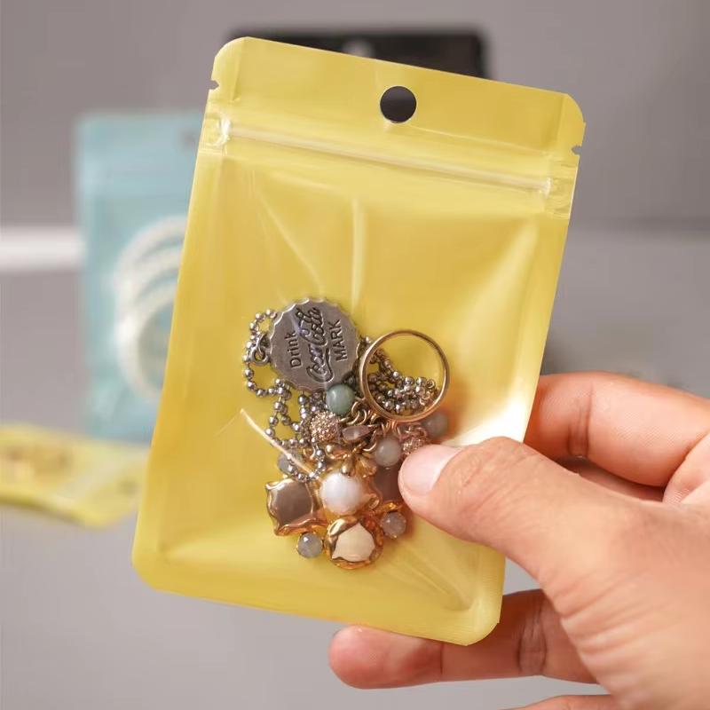 Macaron Colorful Transparent Pearlescent Thickened Recyclable Eco Friendly Offset Printing Zipper Top PE Material Jewelry Small