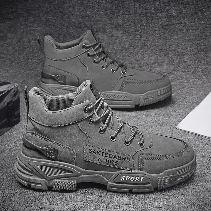 Mens High Top Boots Fashion Motorcycle Ankle Boot Non-slip Tooling Boots Outdoor Work Safety Shoes for Men Casual Platform Botas