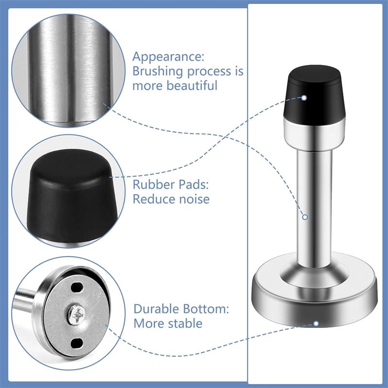 4pcs Stainless Steel Self Adhesive Door Stoppers Rubber Tip Wall Protector Door Catch Door Stop for Home Office