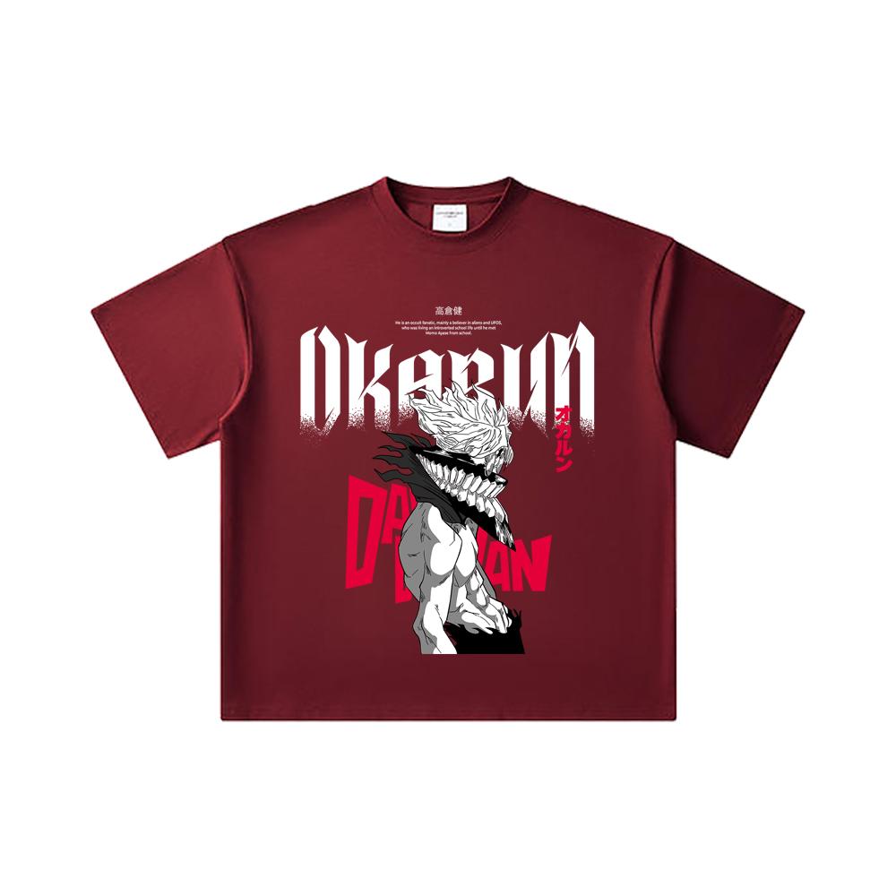 

260 GSM Double Yarn 32 Count 100% Cotton Dandadan V40 Okarun Print Unisex Heavy Cotton T Shirt 2XL вина червоного кольору