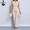 Women's Fashion Casual Summer Spring Solid Color Print Sleeveless V-Neck Trousers Pants Suits