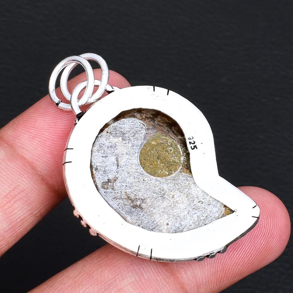 Natürlicher Ammonit Fossil Anhänger Silberbeschichtet Spiralmuschel Heilkristall Halskette Anhänger Schmuck Geschenk