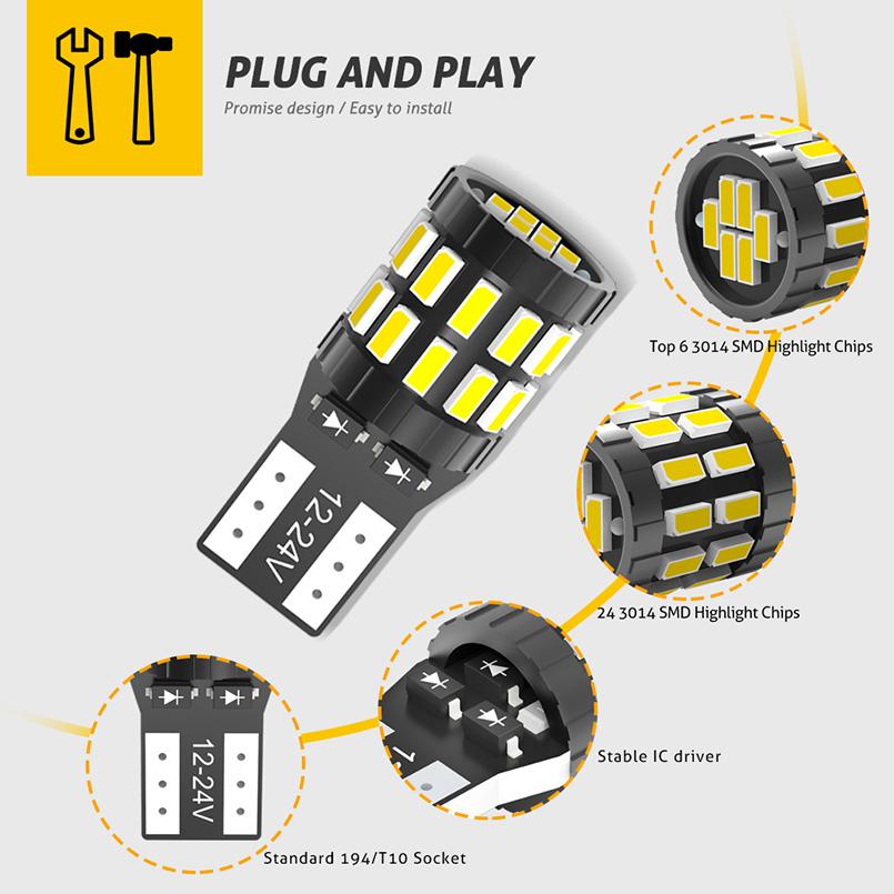 4x T10 W5W Led Canbus bulbs 168 194 6000K LED Parking Lights Lights Interior Light bulbs For car 6000K White Red Blue Amber 12V Dome Lights 6