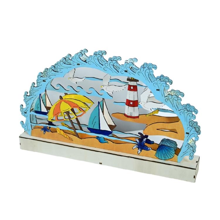 Ocean Theme LED Lamp Table Ornament Wood Carve Desk Decors for Livingrooms