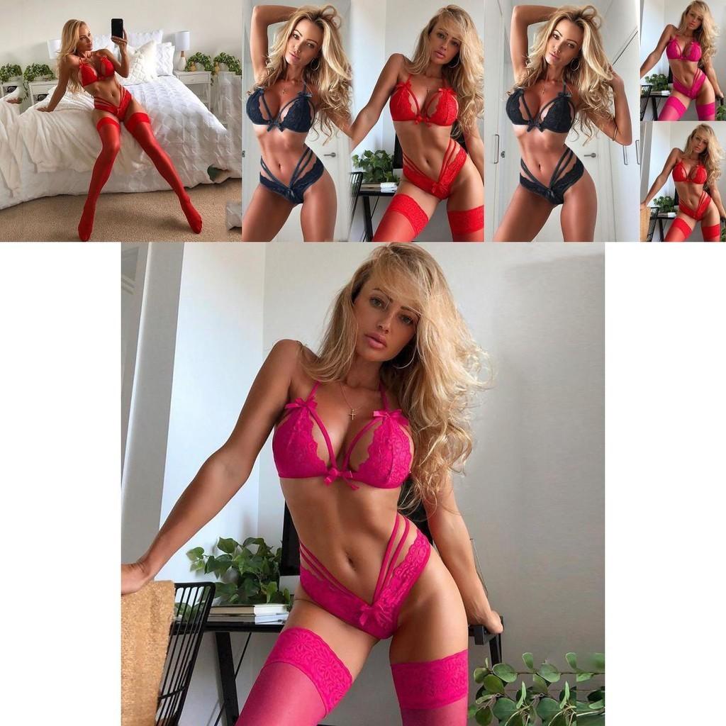 Elegant Women Sexy Lingerie Nightwear Dress Babydoll G-string Lace Bra Set For Romantic Evenings