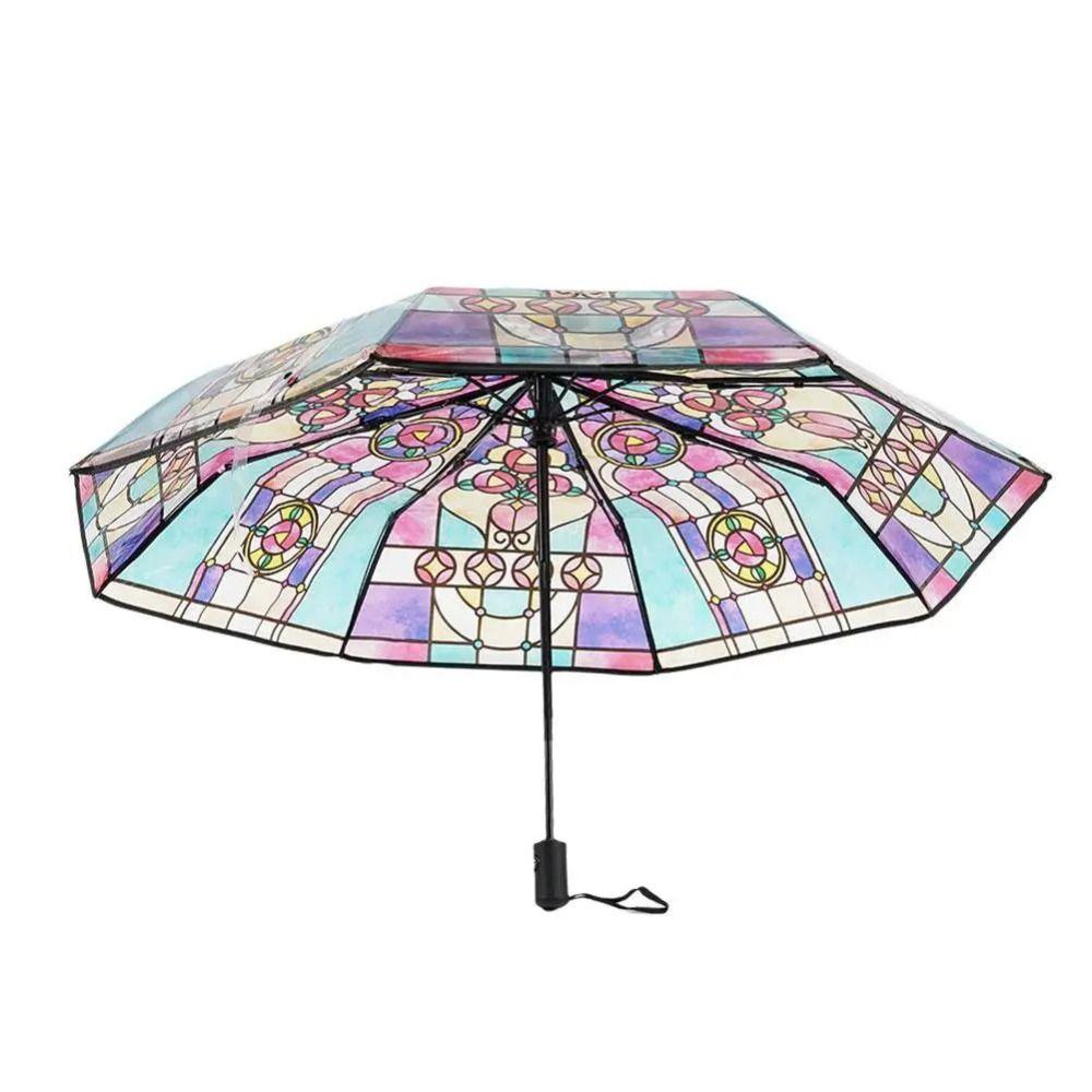 Transparent Material Stained Glass Umbrella Hand-Painted Design Automatic Umbrella  Rain Protection