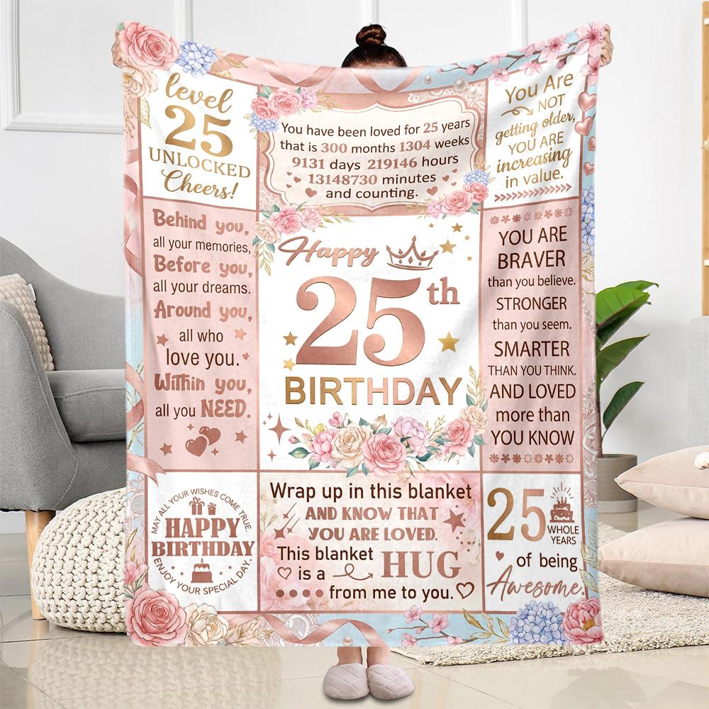 25th Birthday Celebration Flannel Blanket-Soft and Suitable for Sofas,Beds,Offices,Travel,All Seasons,Great Gift for Holidays and Birthdays.