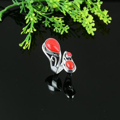 Natürlicher italienischer roter Korallen-Edelstein, 925er Sterling-Silber, Geschenkring, Größe 7, S9o69