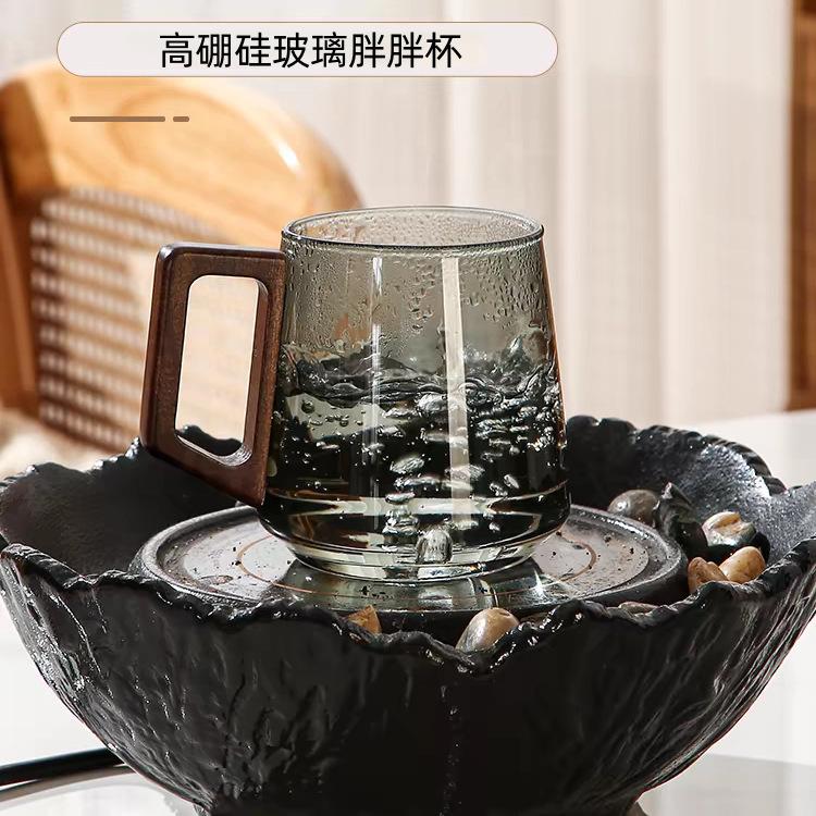 Office Household Wooden Handle Guanshan Green Tea Cup, Wholesale, High Borosilicate Glass Cup Scented Tea Green Tea Bubble