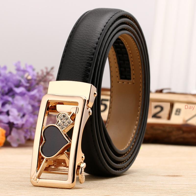 Women's Casual Double-Sided Lychee Pattern Leather Belt with Automatic Buckle